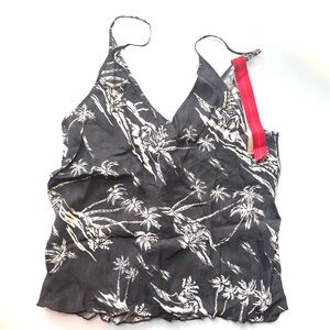 Left On Friday Black and Cream Palm Print Camisole with Red Strap Accent